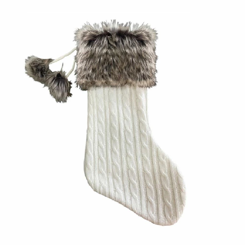 Four Seasons 20" Chunky Cable Knitted Twist Decorative Cream Colored Body Faux Fur Welt Cuff Christmas Stockings - 21XZ-111803S - Christmas Decor
